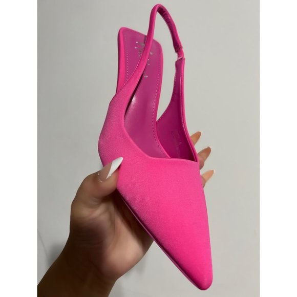 NWT!! Slingback Lycra Mid Pumps Hot Pink/ BARBIE PINK - Picture 4 of 4